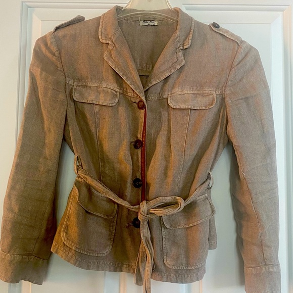 Miu Miu linen jacket, with real leather trim - Picture 1 of 3